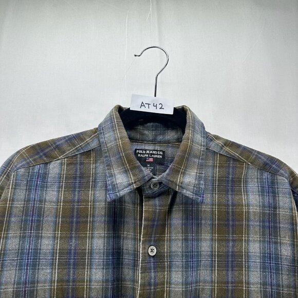 Polo Jeans Co. Ralph Lauren Shirt Men M Button Up Long Sleeve Flannel Plaid Blue - Picture 11 of 11